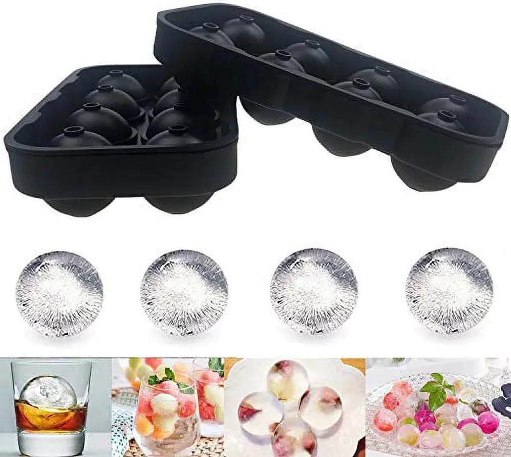 INF Professional Ice Ball Maker - Set 2 Pezzi 8 Sfere Nero Silicone