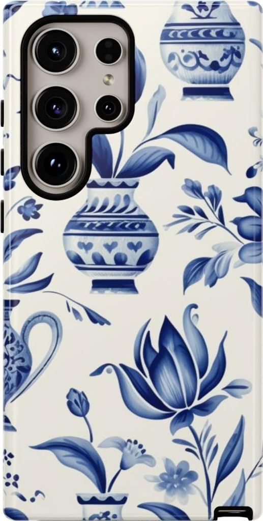 Blaues Blumenmuster im Delft-Stil – Hülle Kompatibel mit Samsung Galaxy S24 Ultra