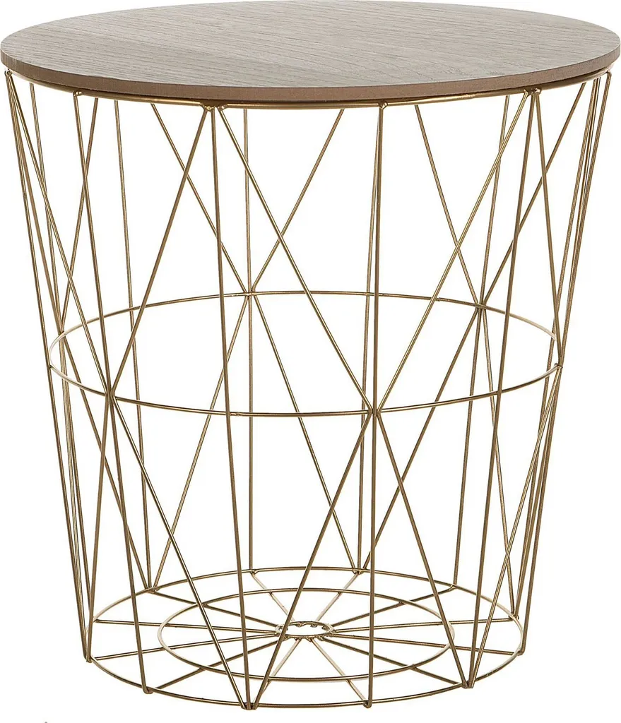 Table de chevet ronde métal doré et bois pour chambre et salon moderne