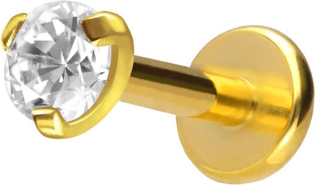 Ohrpiercing, Nasenpiercing Titan Labret mit Innengewinde EINGEFASSTER KRISTALL Gold Stablänge: 7mm | Stabstärke: 1,2mm | Kristallgröße: 2,5mm