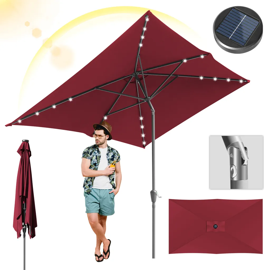 Izrielar Ombrellone LED 2x3m Rosso Terrazza - Design e Comfort Solare