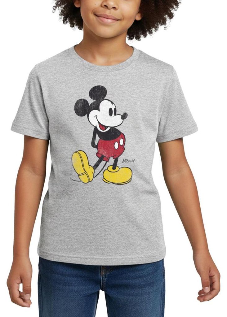 Mickey & Minnie Klassisch Kinder T-Shirt, 98/104 (3-4 Jahre), Grau meliert