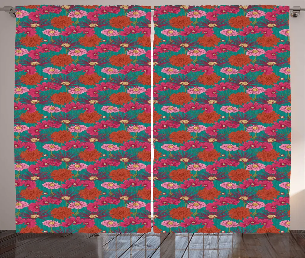 Rideaux de chambre rustiques à motifs floraux 280x225 cm turquoise