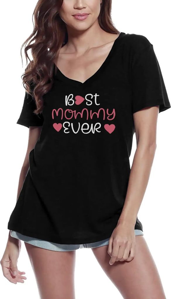 Damen Grafik T-Shirt V-Ausschnitt Beste Mami aller Zeiten - Herz – Best Mommy Ever - Heart – Öko-Verantwortlich Vintage Jahrgang Kurzarm Lusti...