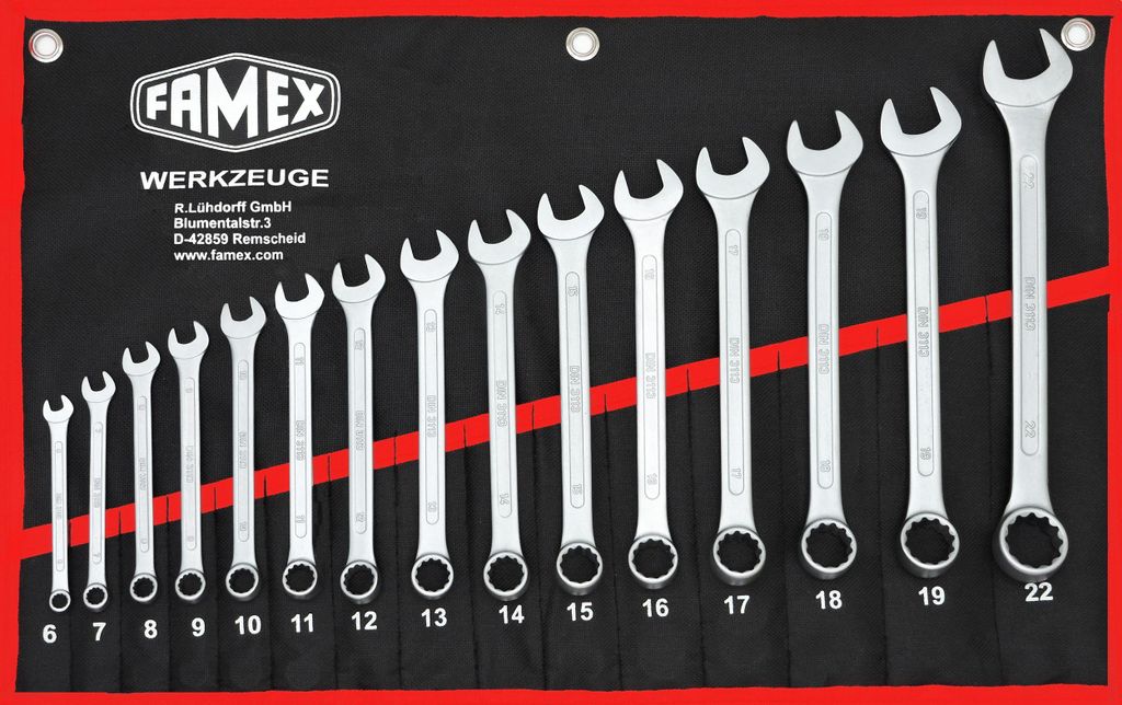 FAMEX 10349-15 Gabel-Ringschlüssel Satz in Tasche - Produktbild 