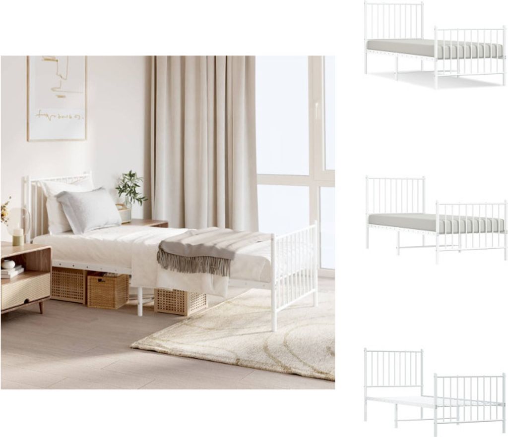 vidaXL Bettgestell mit Kopf- und Fußteil Metall Weiß 80x200 cm - Betten & Bettgestelle
