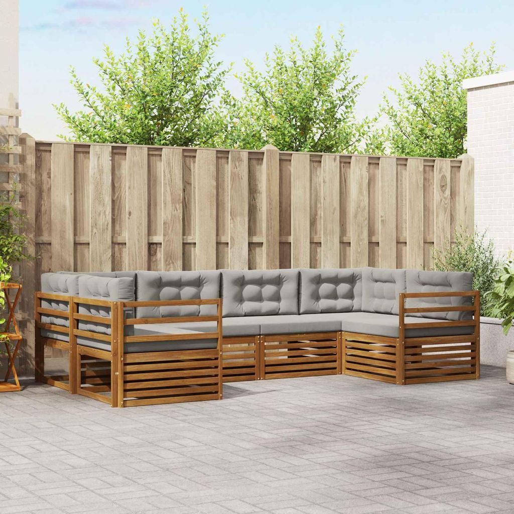 "Neues Produkt" Sofagarnituren - CLORIS - Terrassen-Sofa - 6 pcs - Natürlich und Hellgrau Massivholz Akazie - Modern Gartensofas V1561
