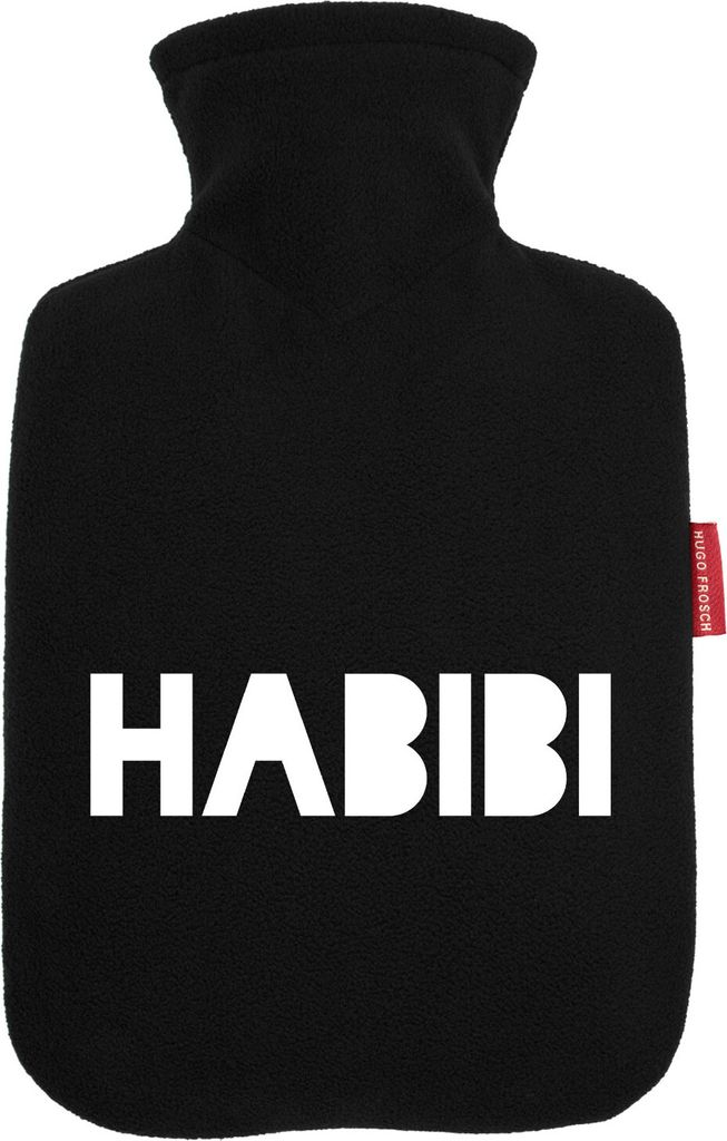 Huuraa Wärmflasche Habibi Schatz Freund 1,8 Liter Black Classic Veloursbezug Bettflasche Geschenkidee