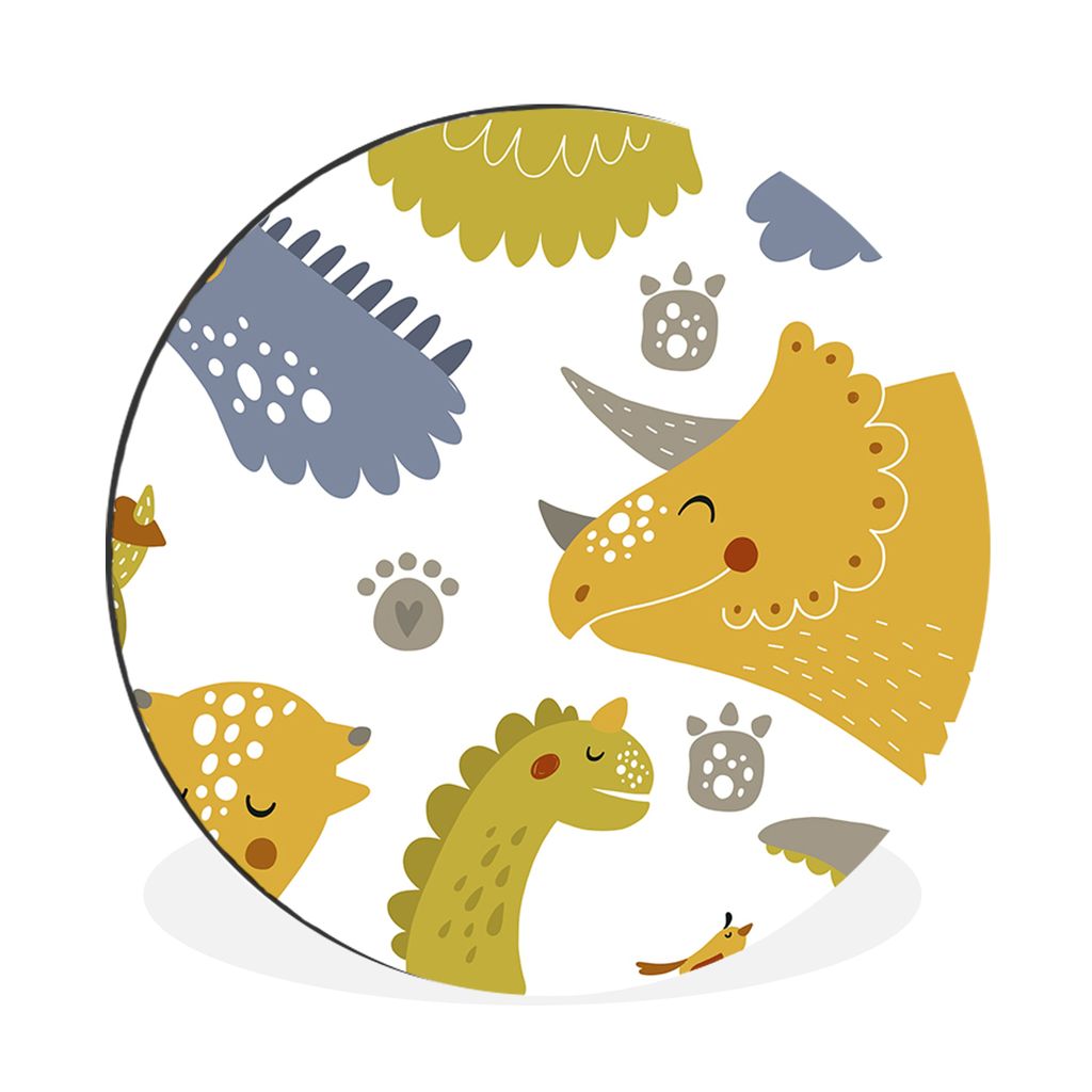 MuchoWow Aluminium Wandkreis Dinosaurier - Schnittmuster - Jungen - Dino - Kinder Ø 60 cm Wanddeko Modern Wohnzimmer - Wand Kreis - Wandbild - S...