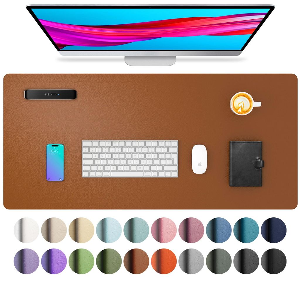 Schreibtischunterlage, Mauspad aus Leder und rutschfestem Wildleder, multifunktionales Schreibtisch-Mauspad, Schreibunterlage für Laptops, Tischsc...