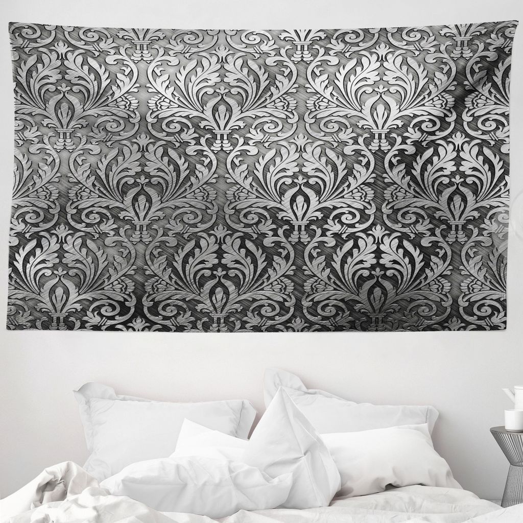 ABAKUHAUS Damask Wandteppich, Klassische Blumenverzierung aus Weiches Mikrofaser Stoff Waschbar ohne Verblassen Digitaldruck, 230 x 140 cm, Grau sc...