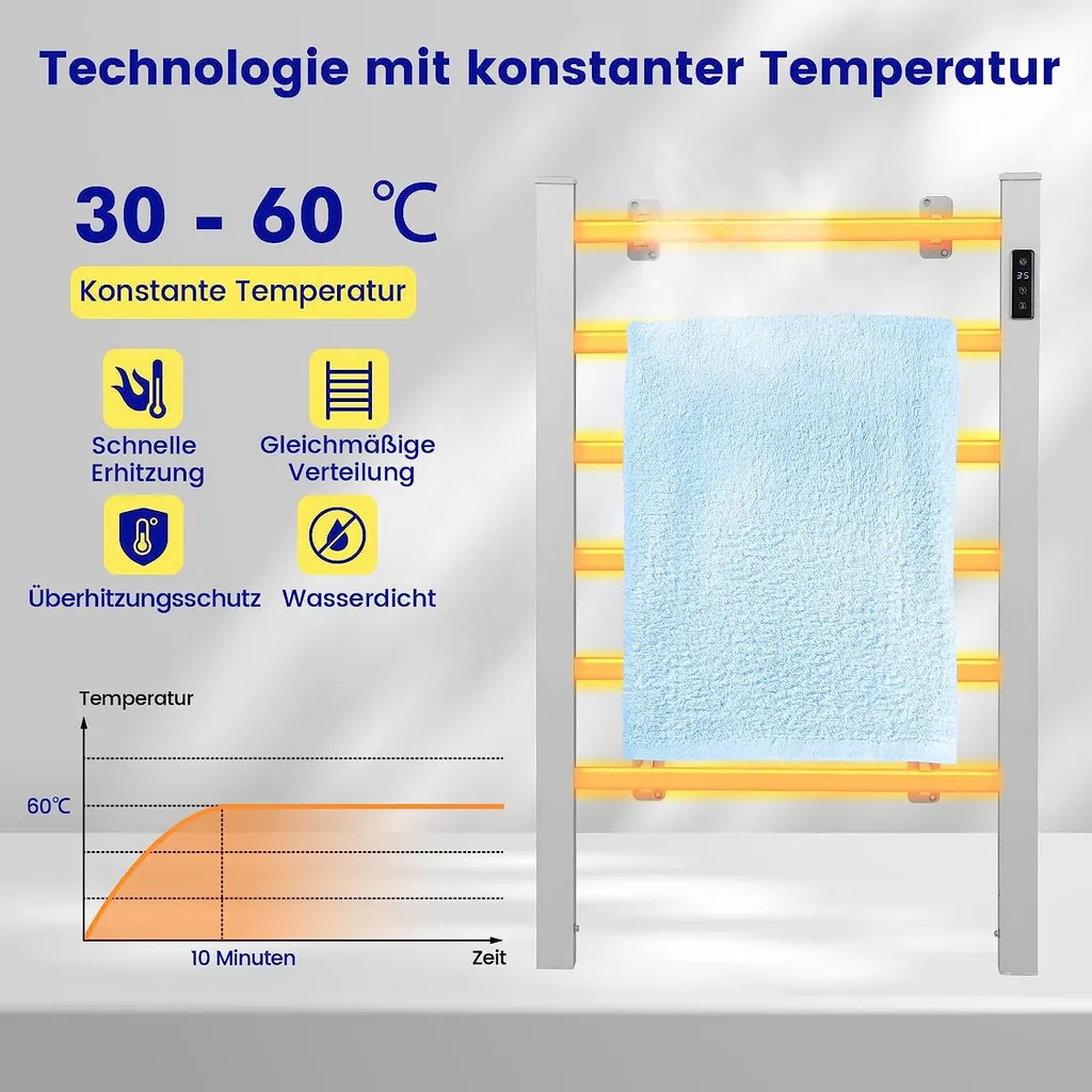 Radiateur sèche-serviette avec minuterie programmable et écran LED N
