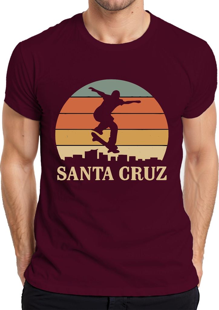 Santa Cruz Skateboard Skater Retro Sonnenuntergang Vintage Strand Herren T-Shirt, Burgundy, XL