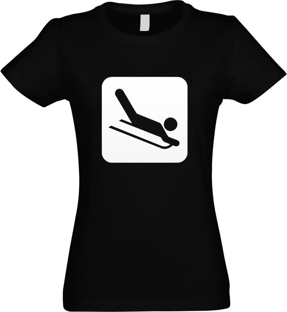 Kiwistar - T-Shirt tailliert - Damen - schwarz - Rodelbahn Piste Piktogramme - mit Motiv Bedruckt - Funshirt Design - Sport - Freizeit - Damen - S