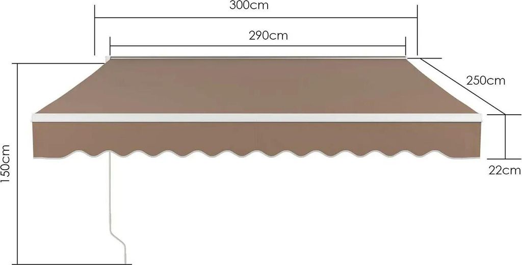 Ausziehbare Terrassenmarkise - Manuelle Gelenkarmmarkise - 300 x 250 cm - UV 50+ Sonnenschutz - Polyurethanbeschichtetes Polyester - Aluminiumrahme...