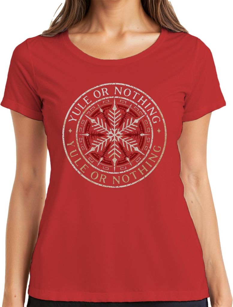Yule or Nothing Wikinger Schneeflocke Weihnachten Geschenk Retro Damen T-Shirt, Rot, XL
