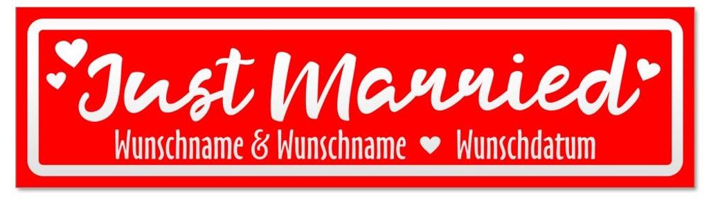 Kiwistar Just Married Wunschname Datum invertiert Magnetschild Schild magnetisch - 20cm Rot - Magnetfolie für Auto PKW Kfz