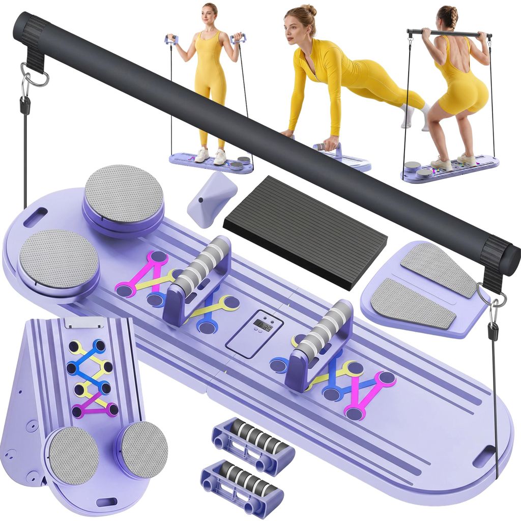 Pilates Reformer Board Set Pilates klappbar mit Widerstandsband, Bauchtrainer, Push-Up Griffen & Kniepolstern, Pilates Brett für Zuhause Core, Retoo