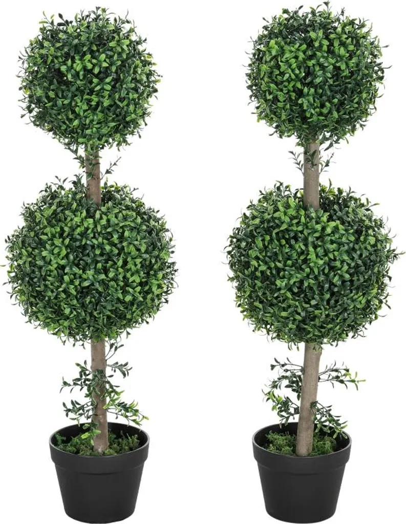 Buis Artificiel pour Salon et Balcon Lot de 2 Arbres Décoratifs 91cm