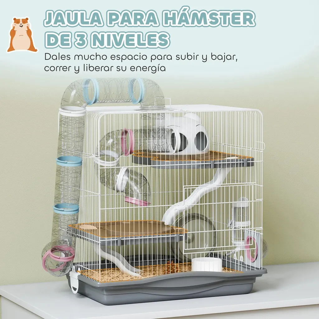 Cage pour hamster 45x30x45 cm avec tunnel et roue - Modèle Gris Anthracite - 3