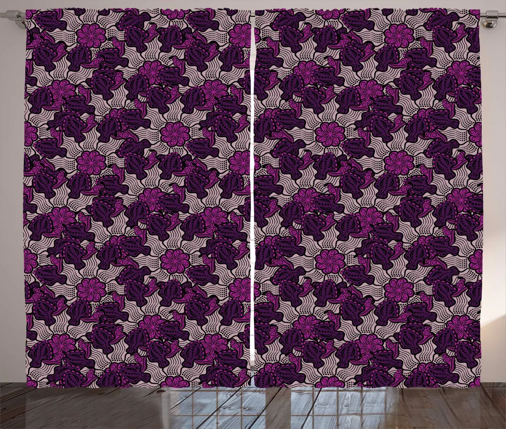 ABAKUHAUS Tenda rustica con motivi floreali, foglie e fiori, tende universali per soggiorno con passanti e ganci, 280 x 175 cm, viola rosa malva chiaro