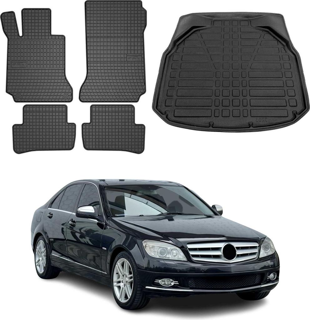Fußmatten & Kofferraumwanne Set für Mercedes C Klasse W204 2007-2015 Gummi 5x