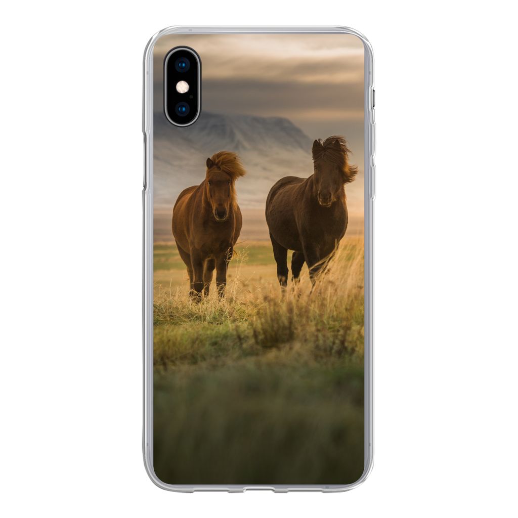 MuchoWow Handyhülle Schutzhülle Hülle für iPhone Xs Pferde - Luft - Gras Silikon Softcase Handy Hülle - Handytasche
