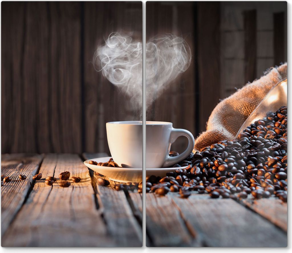 DEQORI Herdabdeckplatte Glas 2-tlg 'Rustikale Kaffeeliebe' Herd Abdeckung Küche