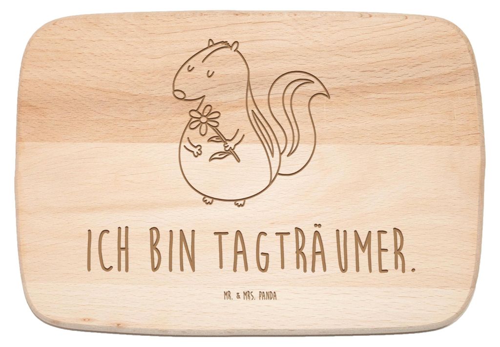 Mr. & Mrs. Panda Schneidebrett Stinktier Blume - Transparent - Geschenk, Holzbrett, Frühstücksbrettchen, Träume, Skunk, Dreams, Wildtier, schnei...