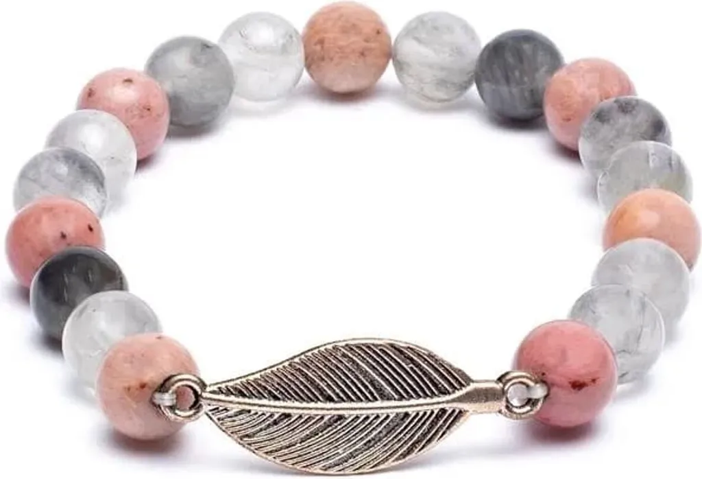 Bracelet de Méditation Mala Rhodonite Quartz Gris Plume pour le Yoga