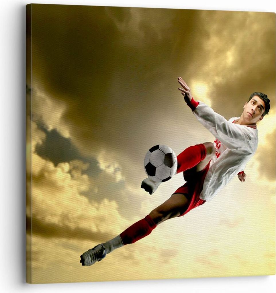 Bild auf Leinwand - Leinwandbild - Ball Junge Fußball Training - 30x30cm - Wand Bild - Wanddeko - Leinwanddruck - Bilder - Kunstdruck - Wanddekora...