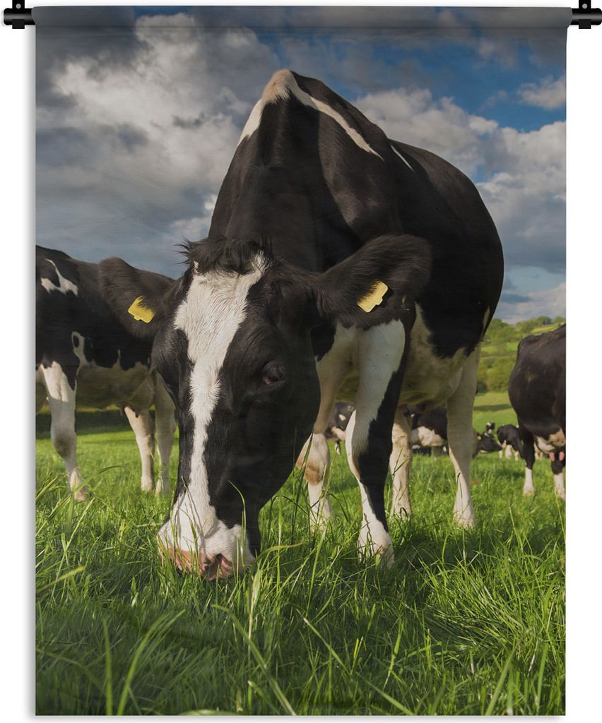 MuchoWow Wandteppich Wandbehang Kühe - Tiere - Gras - Wiese - Bauernhof 120x160 cm Tapisserie Dekoration Wandtuch - Wohnzimmer - Moderne