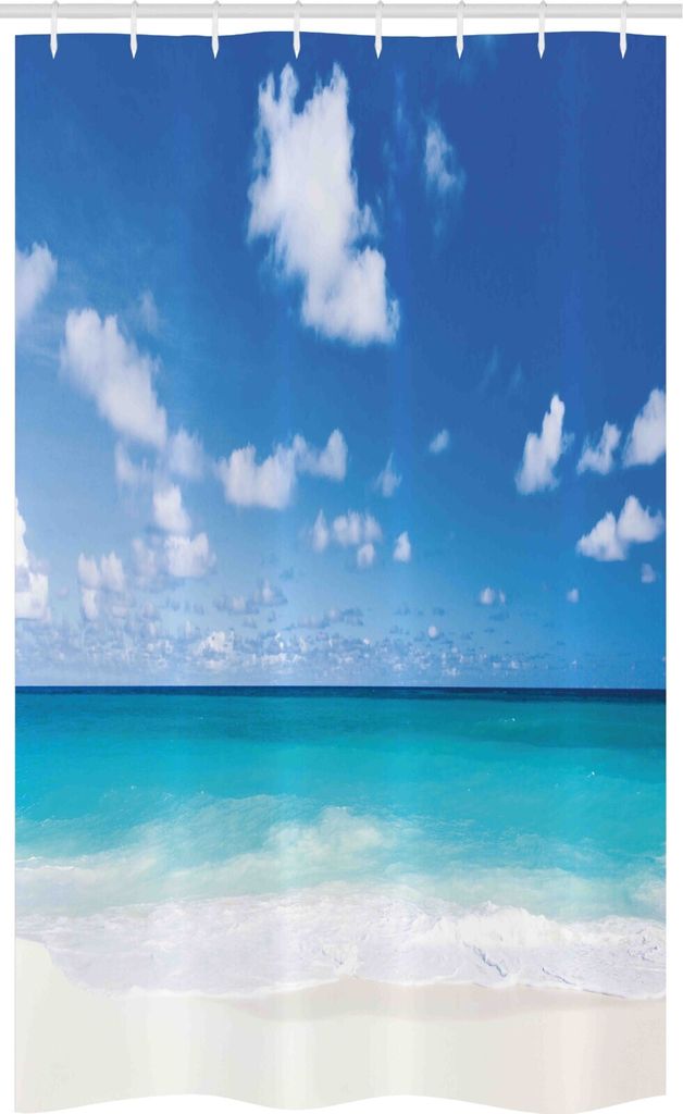 ABAKUHAUS Ozean Schmaler Duschvorhang, Barbados Küste Sommer, Badezimmer Deko Set aus Stoff mit Haken, 120 x 180 cm, Blau Aqua Coconut
