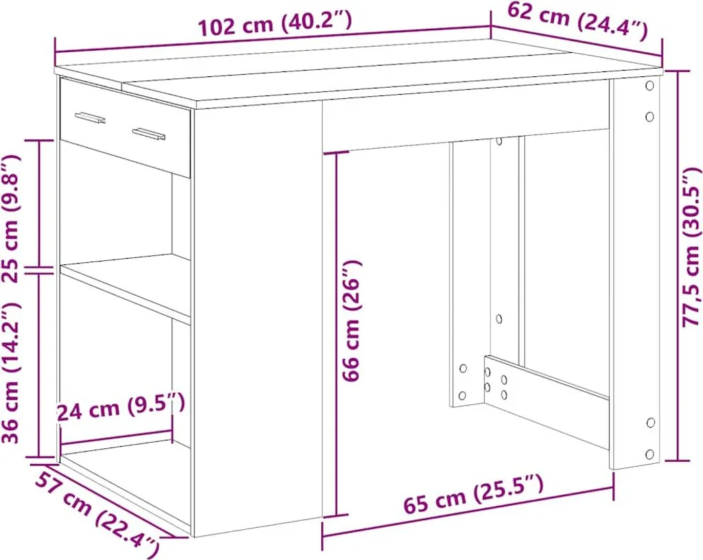 SYFAX™ Scrivania con Cassetto e Ripiano Rovere nero Legno Multistrato - 7