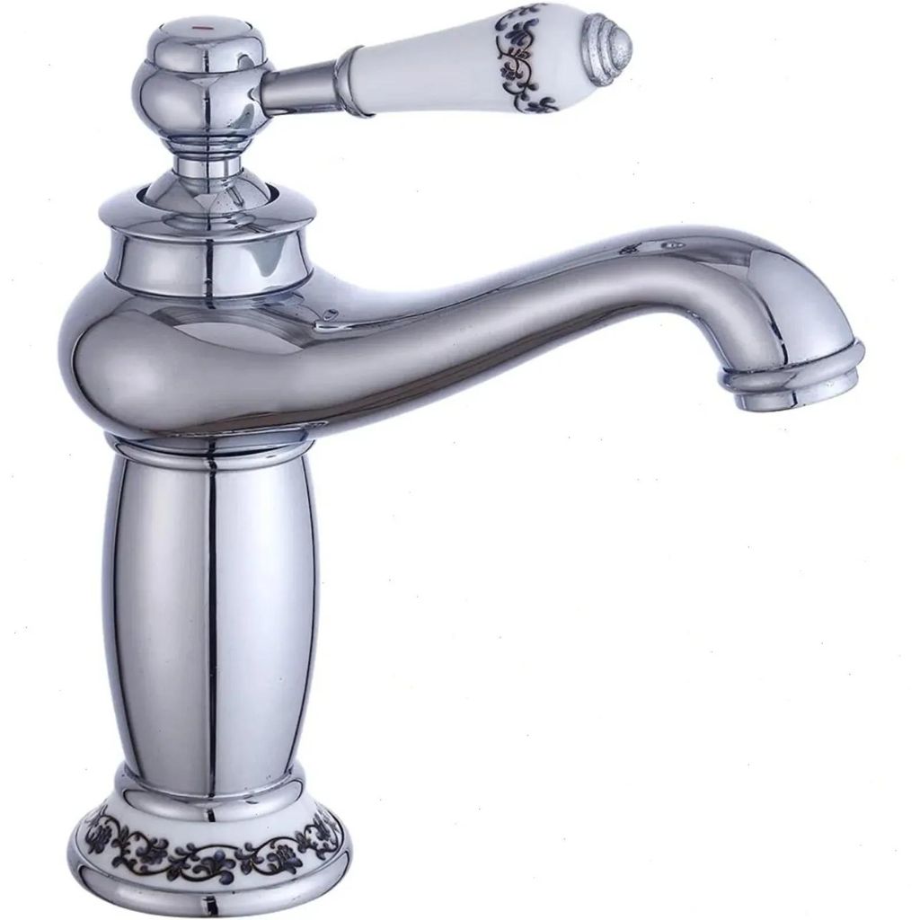 Badezimmerarmatur - Waschbeckenarmatur - Einloch, Deckmontage, Warm/Kalt, G3/8-Anschluss, Kartusche aus Messing, Aladdin-Lampenstil - Silber