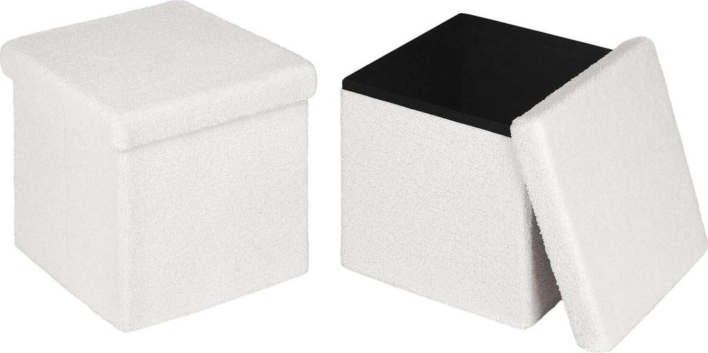 EUGAD 2x Sitzhocker mit Stauraum, Faltbar, Fußhocker, aus Teddyfleece, Weiß
