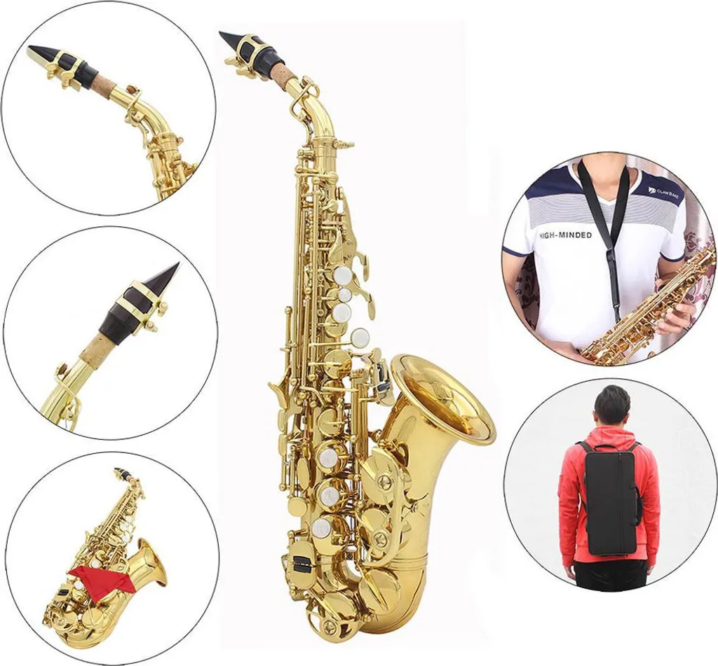 Saxophone soprano lourd 2,9 lbs en or avec étui rigide pour étudiants