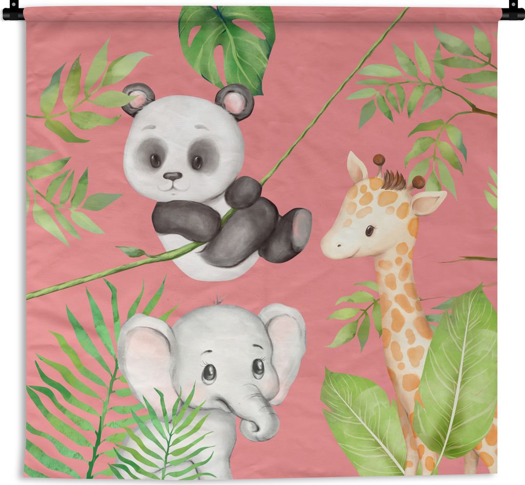 MuchoWow Wandteppich Wandbehang Dschungeltiere - Kinder - Rosa 150x150 cm Tapisserie Dekoration Wandtuch - Wohnaccessoires - Modernes