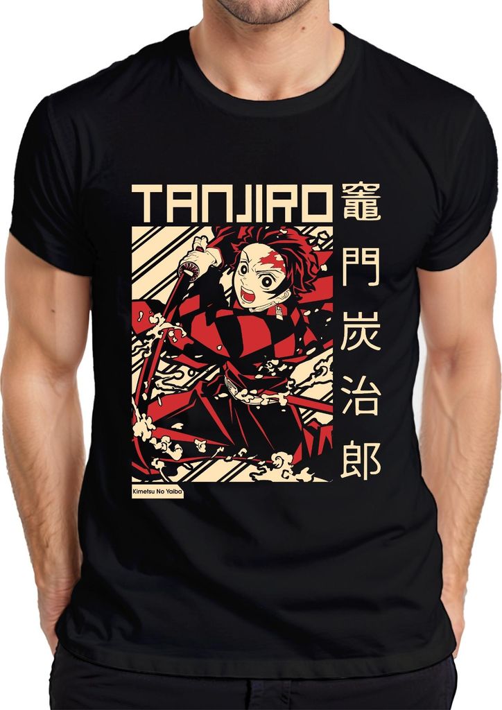 Tanjiro Kimetsu No Yaiba Dämonenjäger Schwert Feuer Geschenk Herren T-Shirt, Schwarz, XL