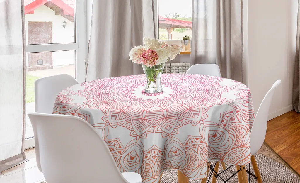 Tovaglia Rotonda Mandala ABAKUHAUS 150cm | Arancione e Rosa Boho Chic
