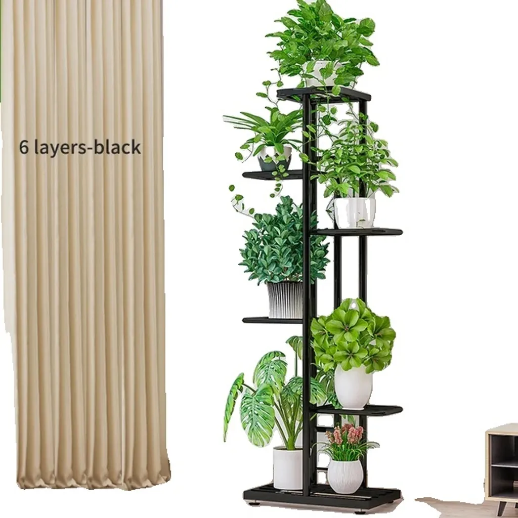 Étagère à fleurs en métal 6 couches noir support plantes multi-niveaux