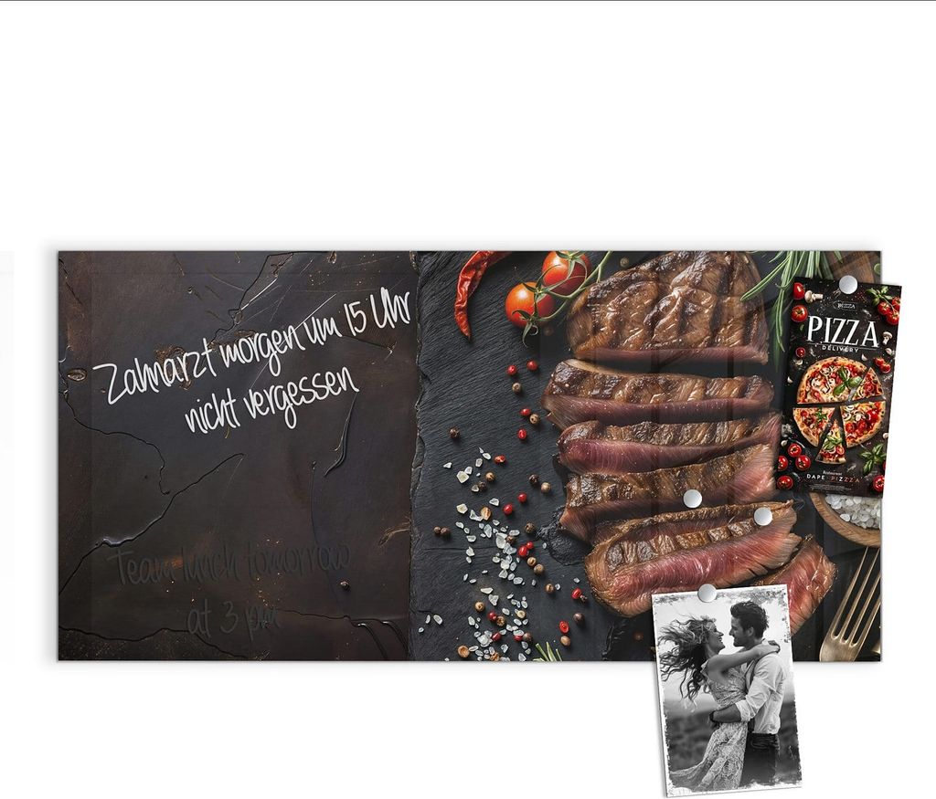 Magnettafel 100x50cm Pinnwand Whiteboard beschreibbar - Gegrilltes Steak Teller
