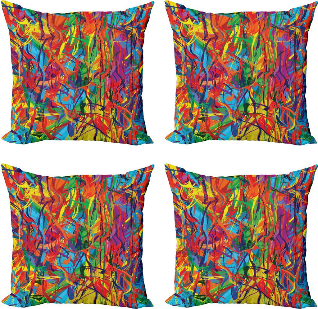 ABAKUHAUS Modern Kissenbezug Set (4 Stück), Regenbogen-Muster Circled, Moderner Doppelseitiger Digitaldruck, 60 cm x 60 cm, Mehrfarbig