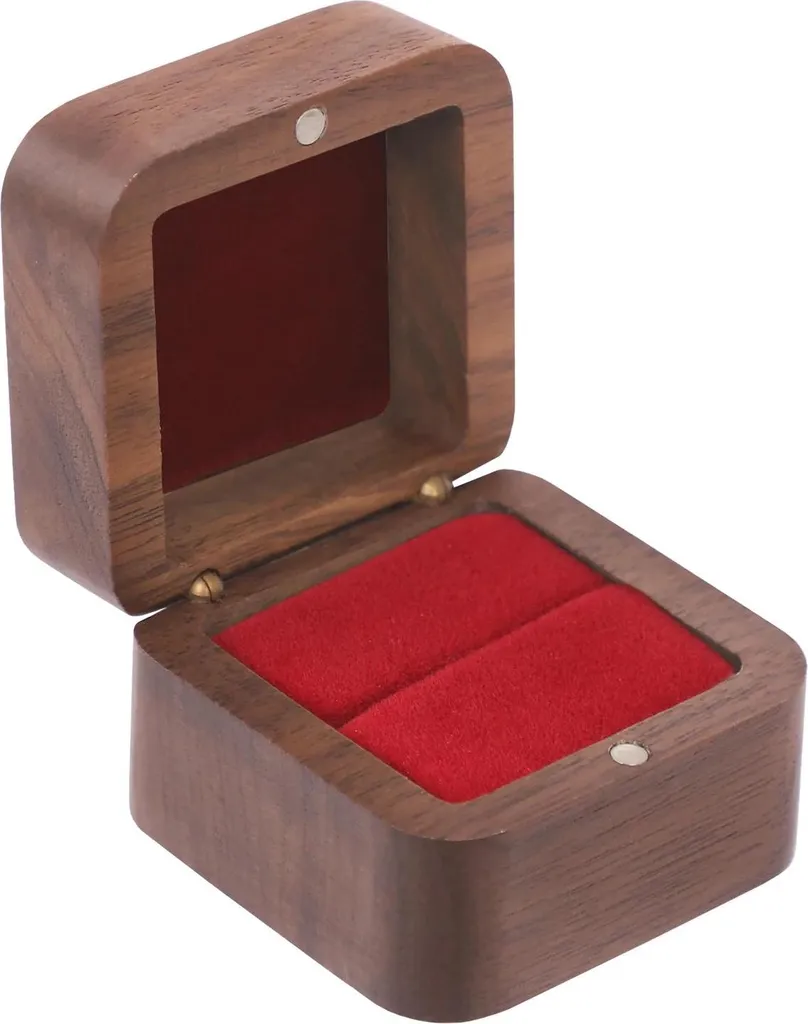 Coffret à bijoux carré en bois de noyer 5,5 cm - Présentoir bagues x5