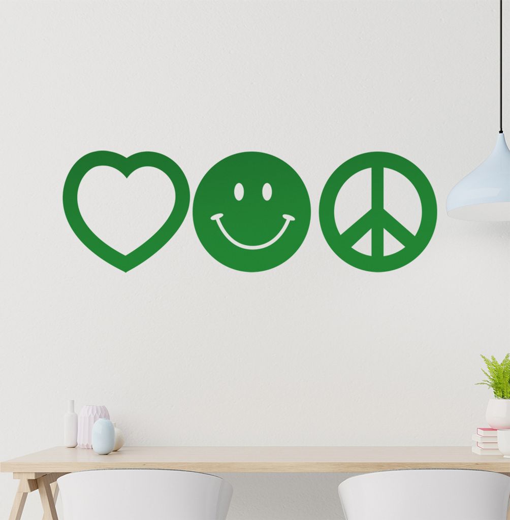 KIWISTAR Heart Smile Peace Symbol Wandtattoo in 6 Größen - Wandaufkleber Wall Sticker - Dekoration, Küche, Wohnzimmer, Schlafzimmer, Badezimmer