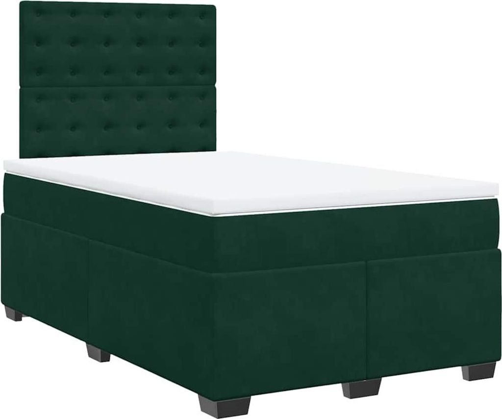 vidaXL Boxspringbett mit Matratze Dunkelgrün 120x200 cm Samt