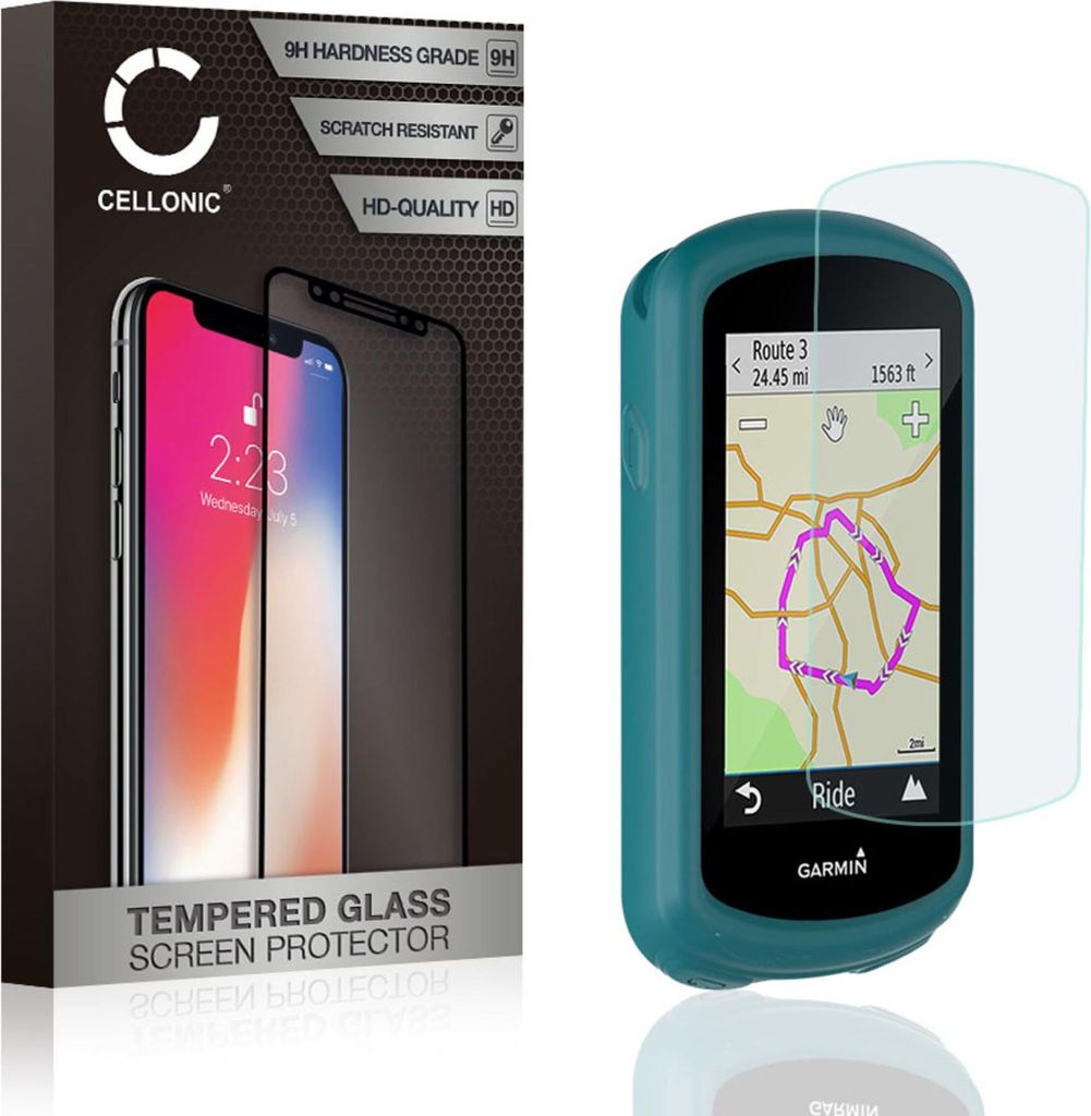 CELLONIC Schutzhülle + Panzerfolie kompatibel mit Garmin Edge 1030 / Edge 1030 Plus Silikon Backcover Tasche Cover Case Etui grün