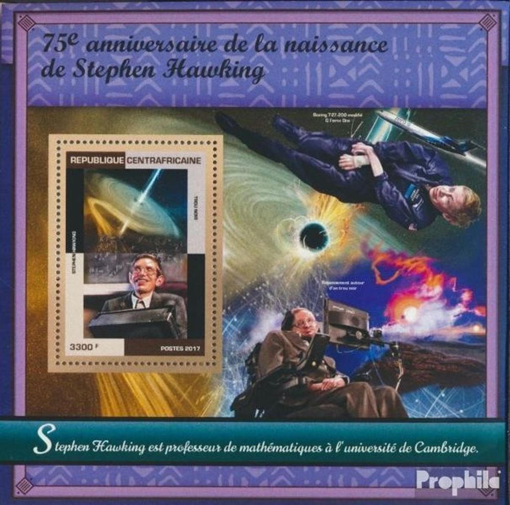 Briefmarken Zentralafrikanische Republik 2017 Mi Block 1621 (kompl. Ausgabe) postfrisch Stefan Hawking