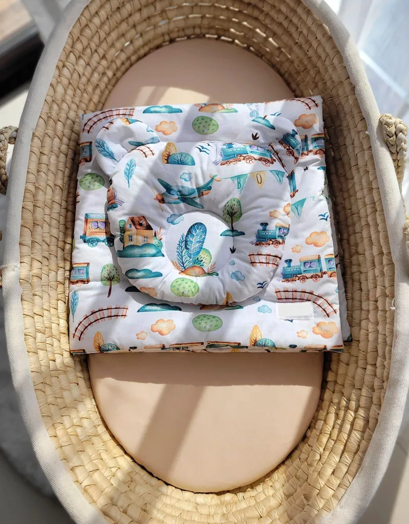 Ensemble de literie bébé avec couverture et coussin Miś train turquoise - 4