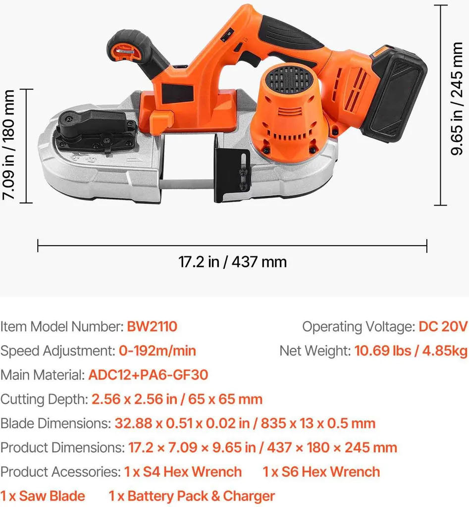 SucceBuy Sega a nastro a batteria da 20 V con velocità variabile e profondità di taglio di 65 mm - 7